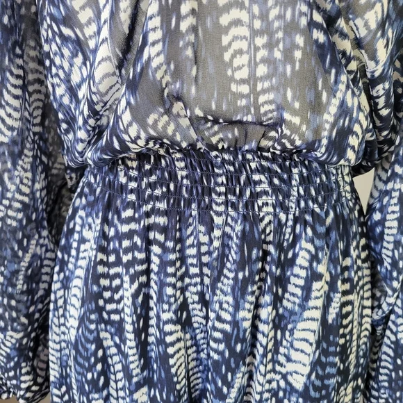 H&M // ultra-glam blue & white feathered print semi-sheer long maxi dress - Picture 12 of 15